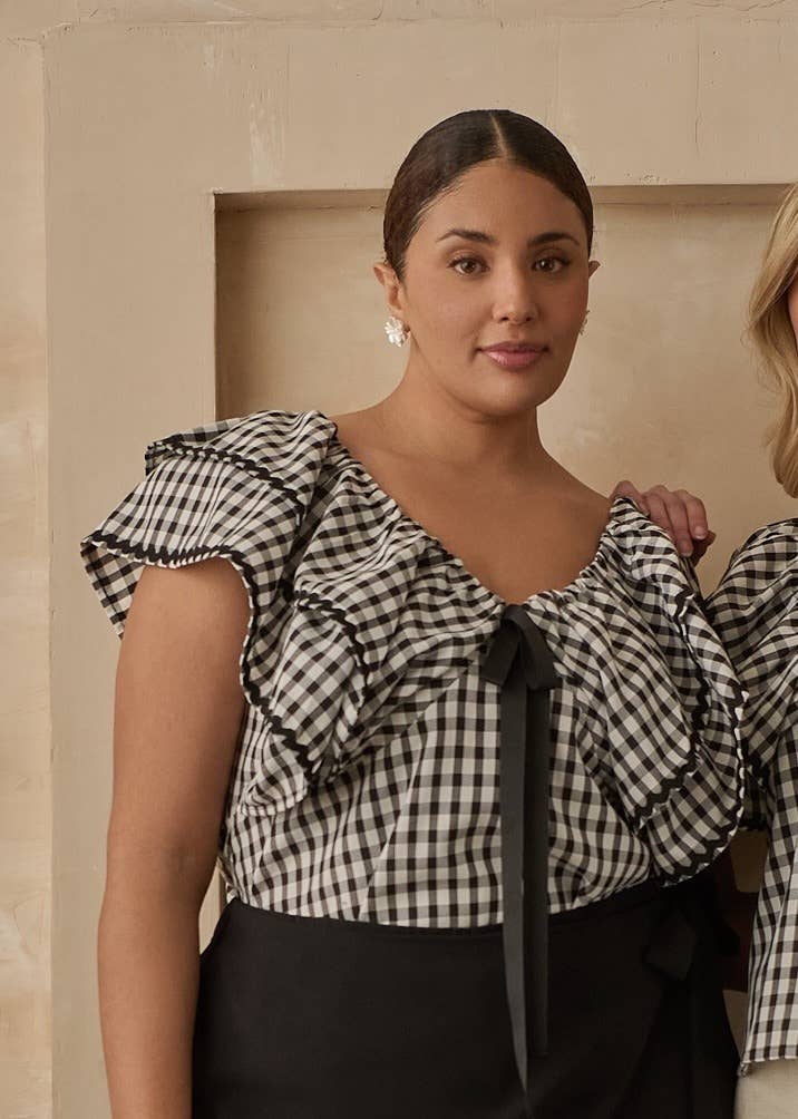 Dovery Gingham Leoti Ruffle Babydoll Top Curve