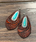 Tooling Leather Turquoise Earrings
