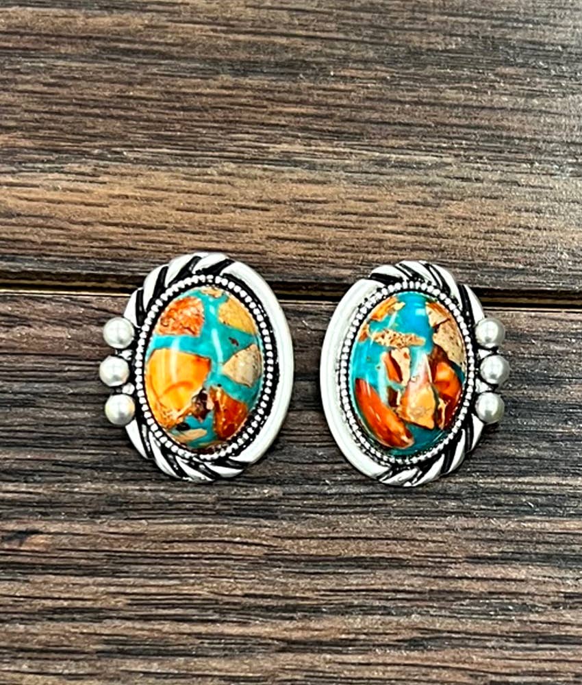 Western 20mm Oval Gemstone Stud Earrings