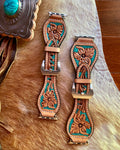 Tooled Turquoise Floral Watch Band (#2)