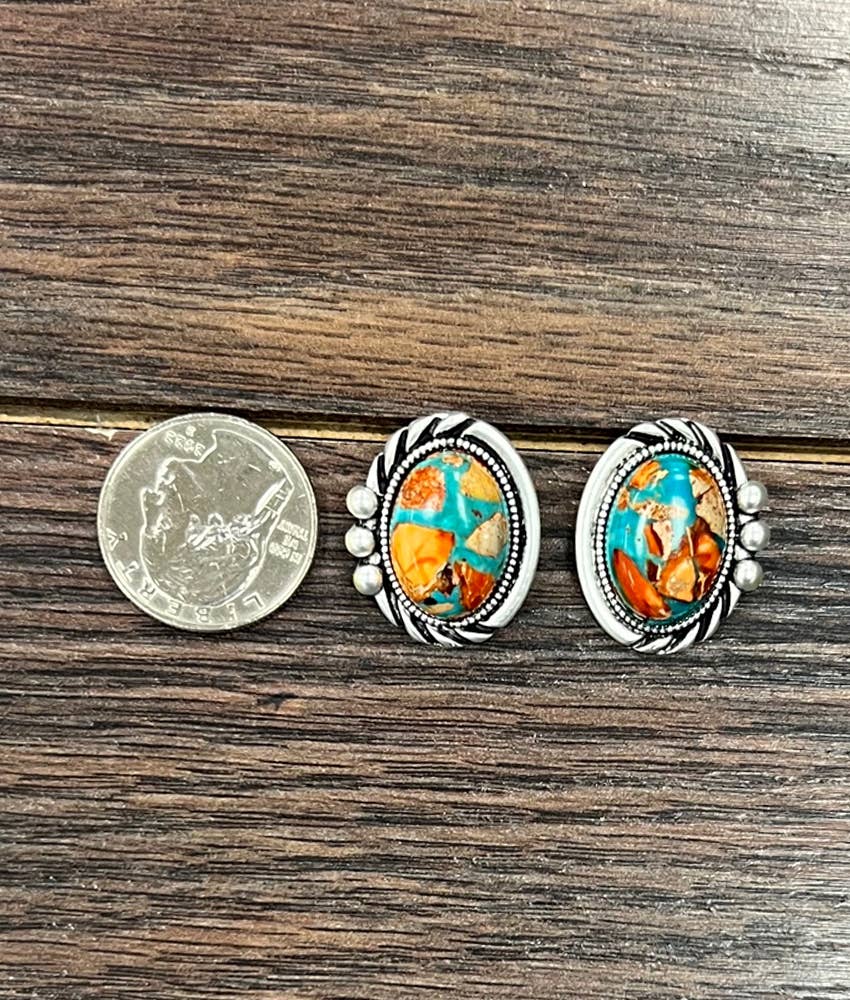 Western 20mm Oval Gemstone Stud Earrings
