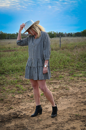 V Neck Tiered Gingham Dress