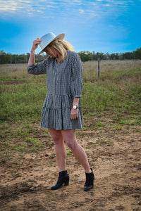 V Neck Tiered Gingham Dress