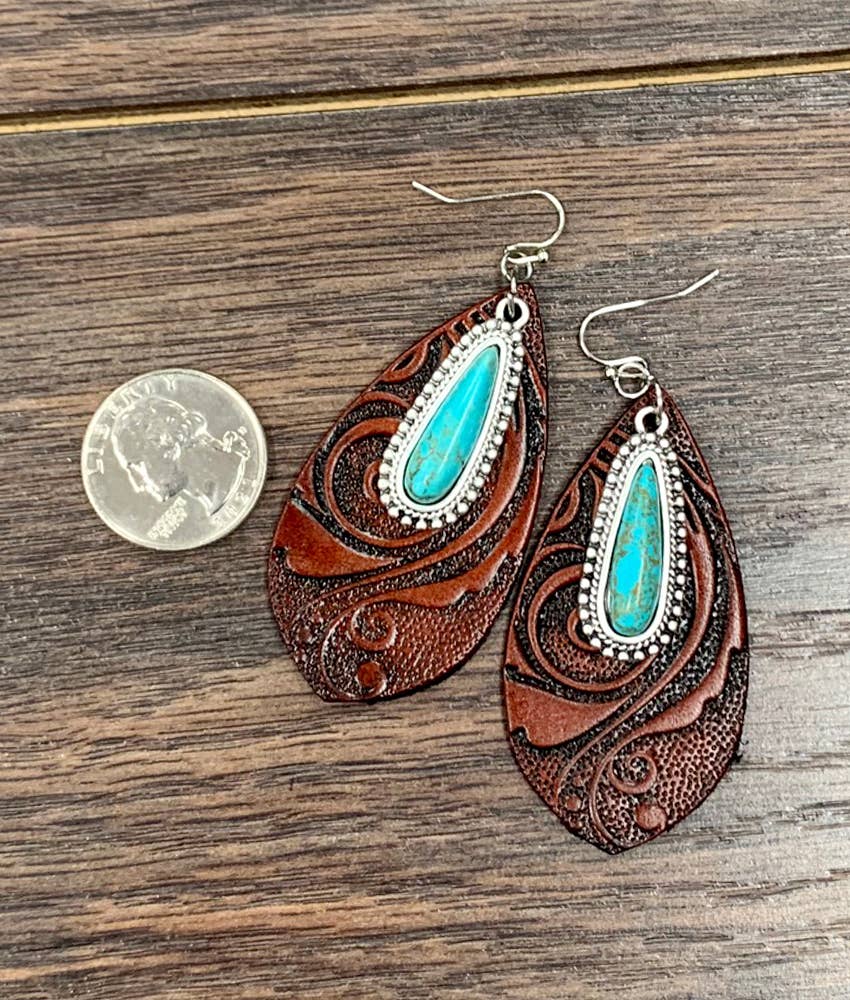 Tooling Leather Turquoise Earrings