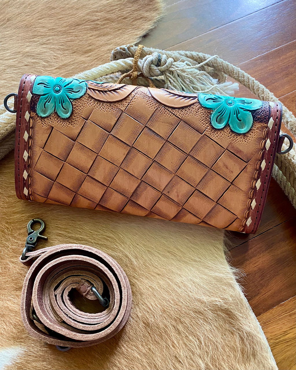 Floral Tooled Leather Cross Body / Wallet / Clutch