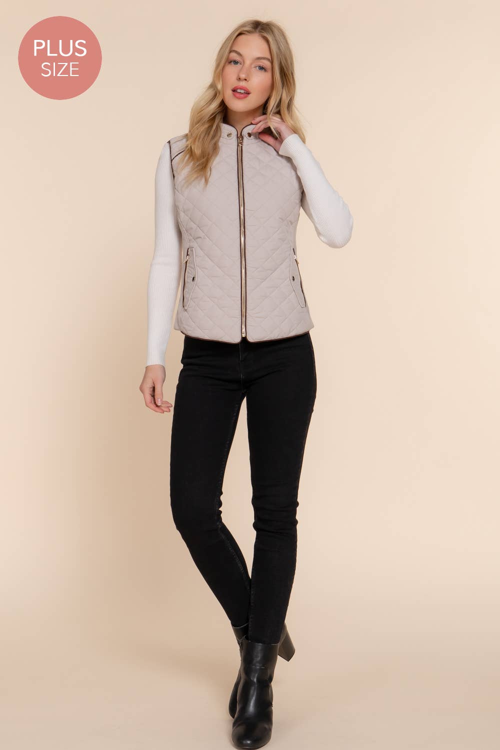 Curvy Suede Piping Quilted Padding Vest