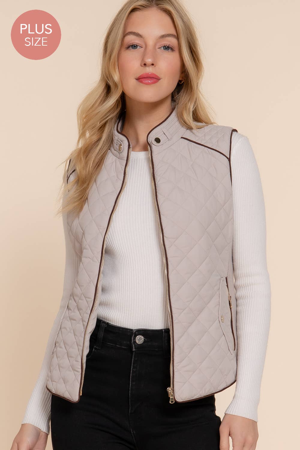 Curvy Suede Piping Quilted Padding Vest