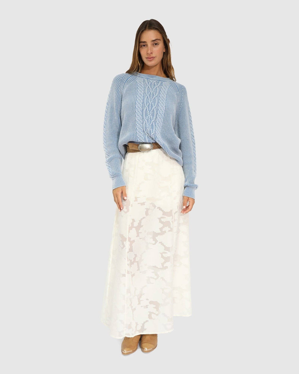 Hudson Street Cable Sweater - Light Blue