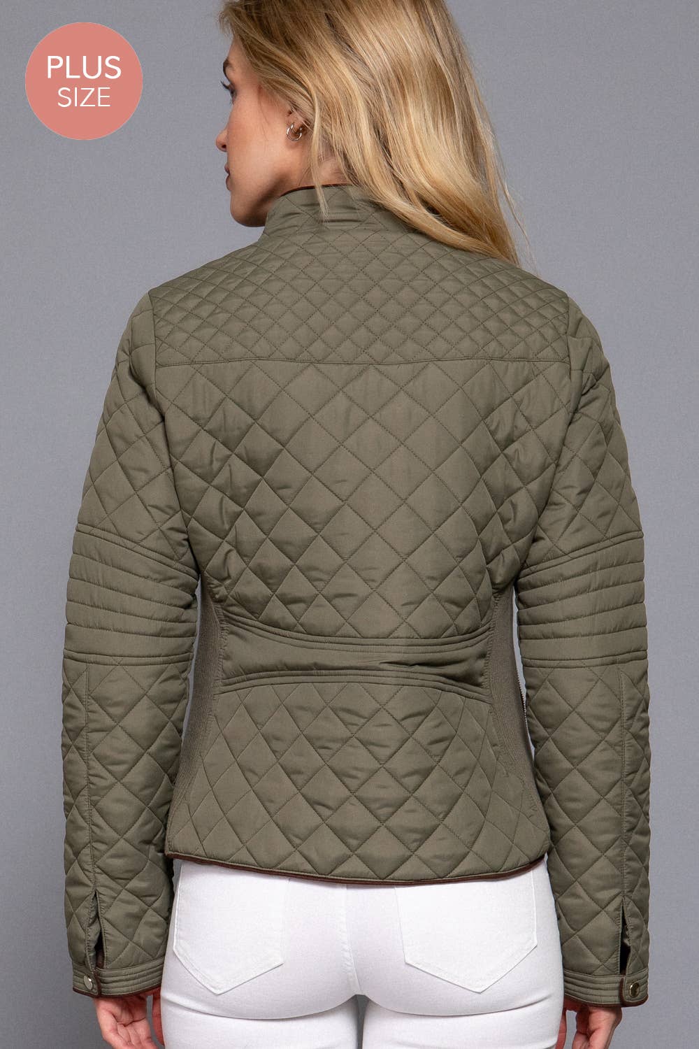 Curvy Girls Suede Piping Detail Rib Quilted Padding Jacket