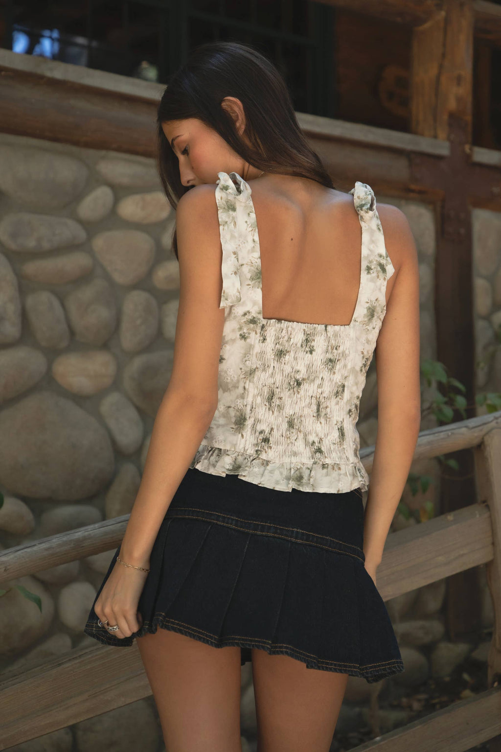 ROSALIEE Floral Eyelet Embroidered Cami Top Self Tie Straps