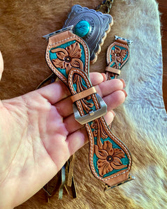 Tooled Turquoise Floral Watch Band (#2)