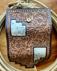Leather Handtooled Trifold Purse Clutch
