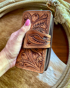 Tooled Leather Purse with Magnetic Clasp