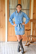 Embroidery Self Tie Denim Dress