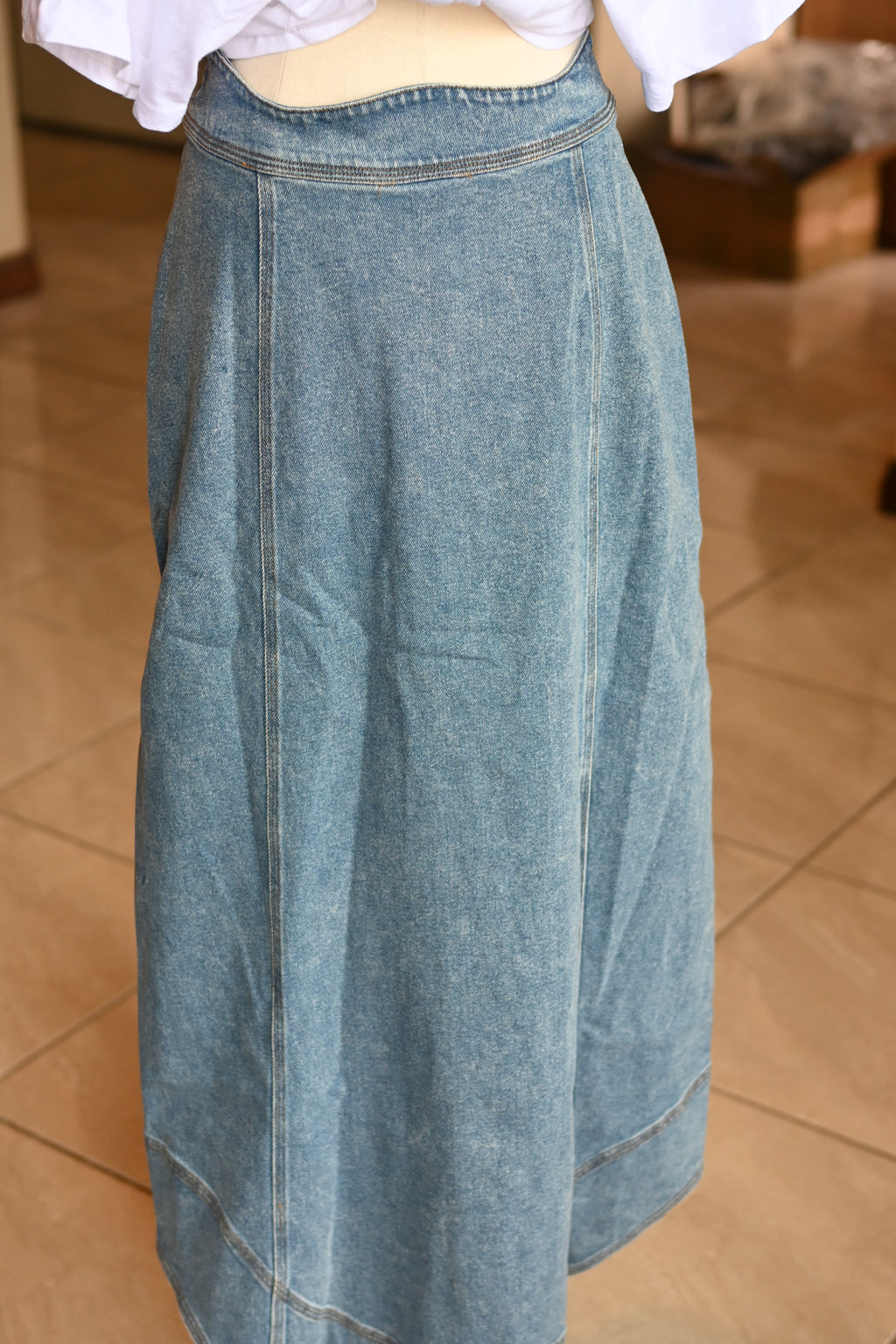 Wavy  Denim Maxi Skirt