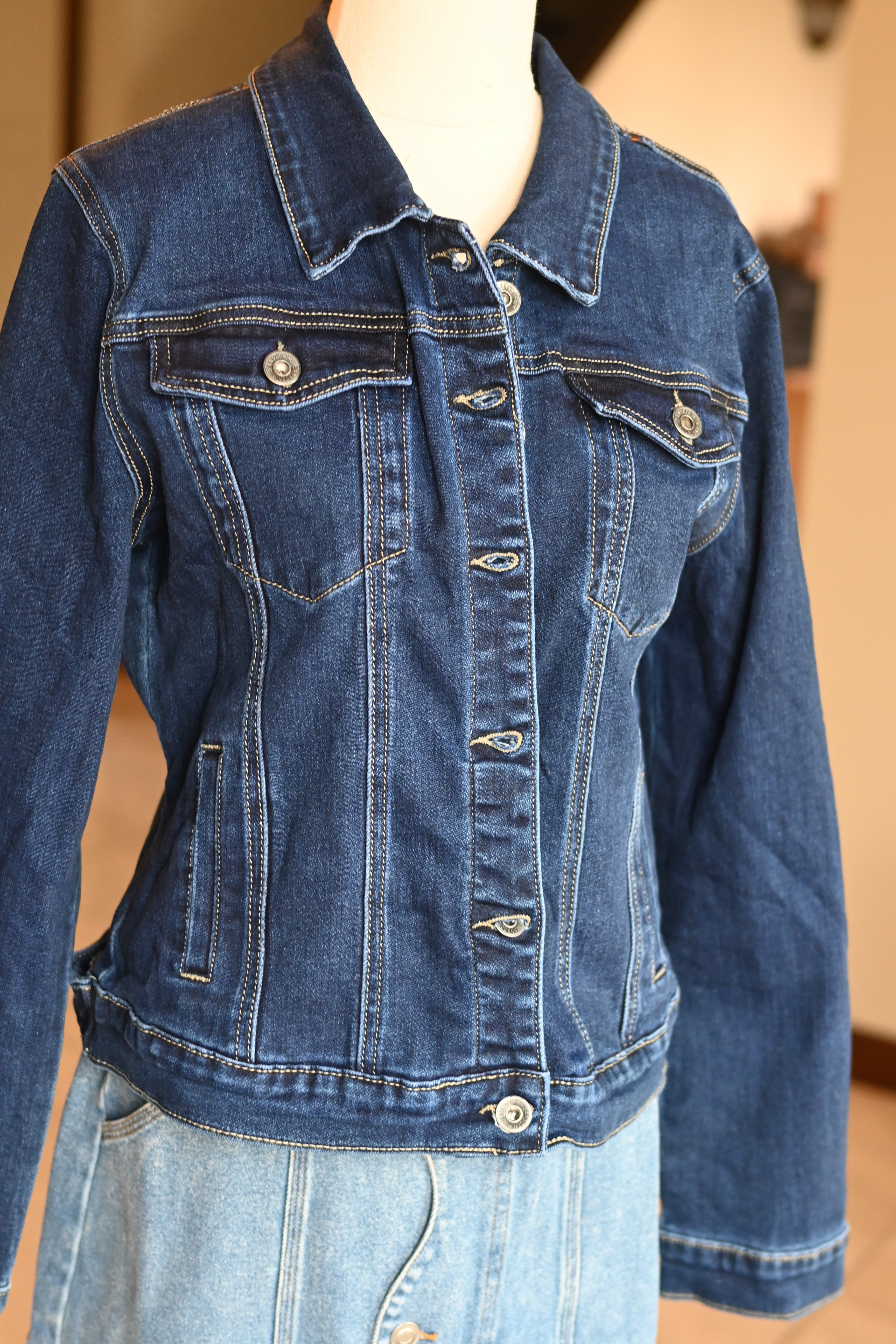 Embroided back denim jacket in dark blue