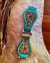 Tooled Turquoise Floral Watch Band