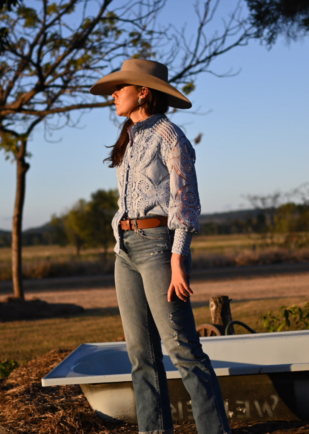 Leighton Blue Lace Button up Top