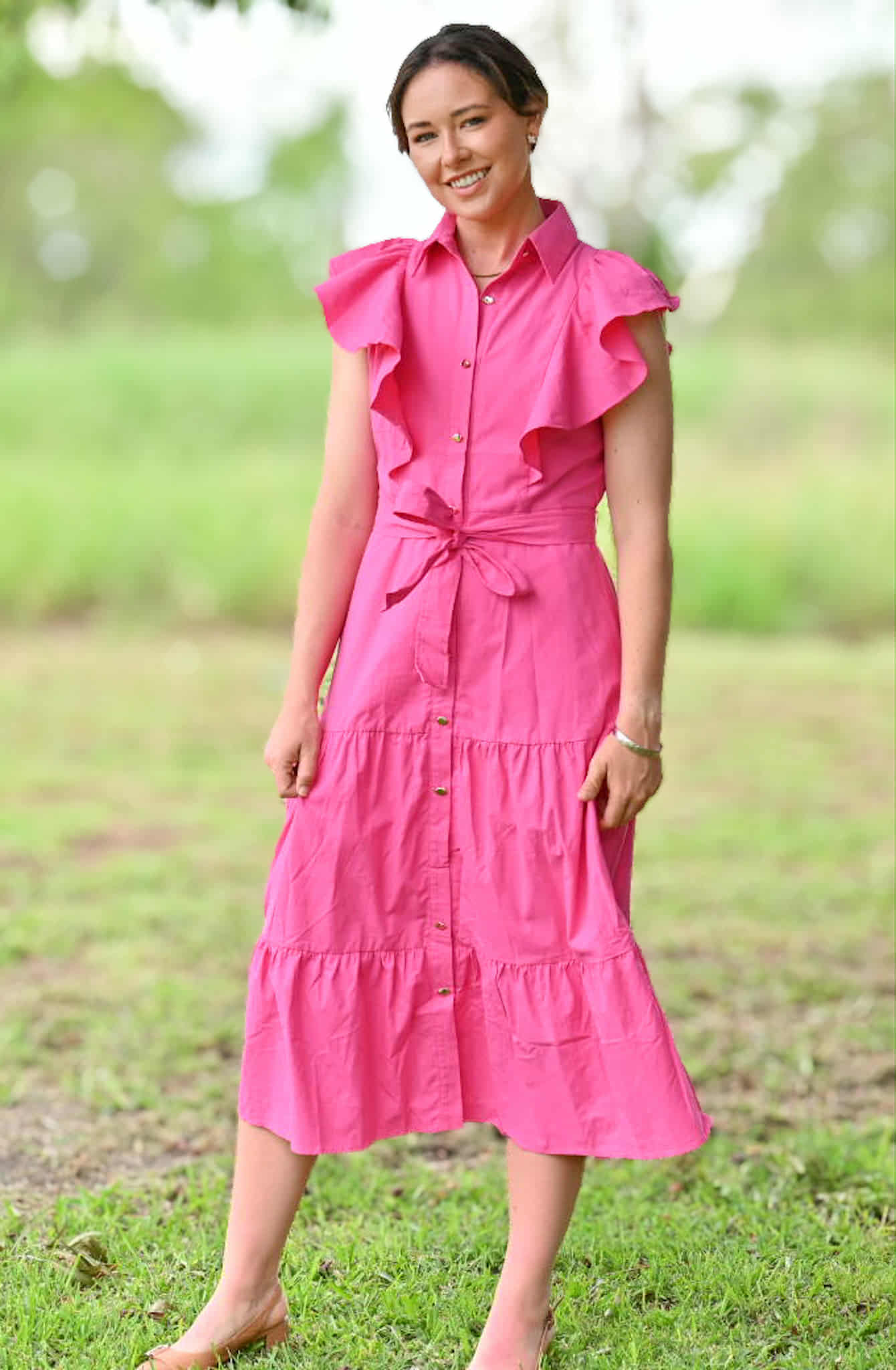 Ainsley Ruffle Button-down midi Dress