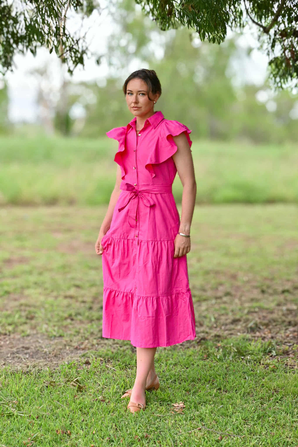 Ainsley Ruffle Button-down midi Dress