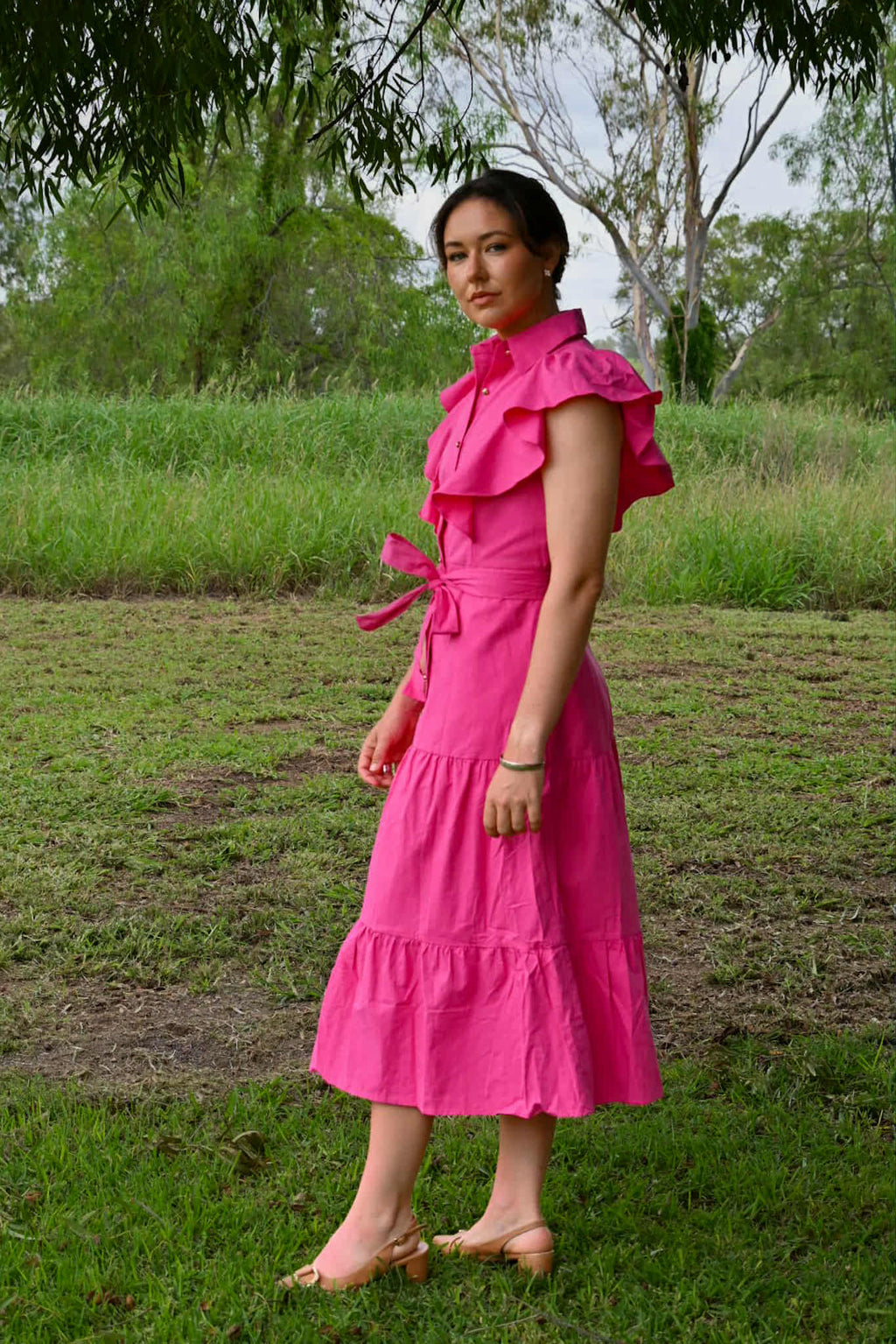 Ainsley Ruffle Button-down midi Dress