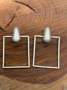 White Turquoise Rectangle Stud Earrings