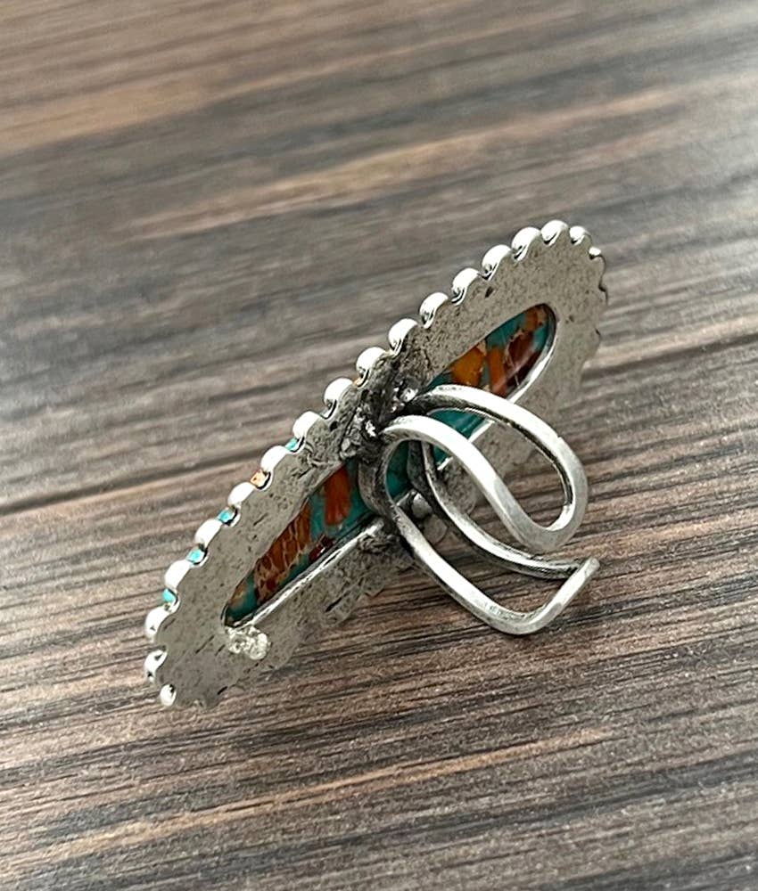2.6" Gemstone, Brass Adjustable Ring