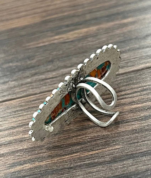 2.6" Gemstone, Brass Adjustable Ring
