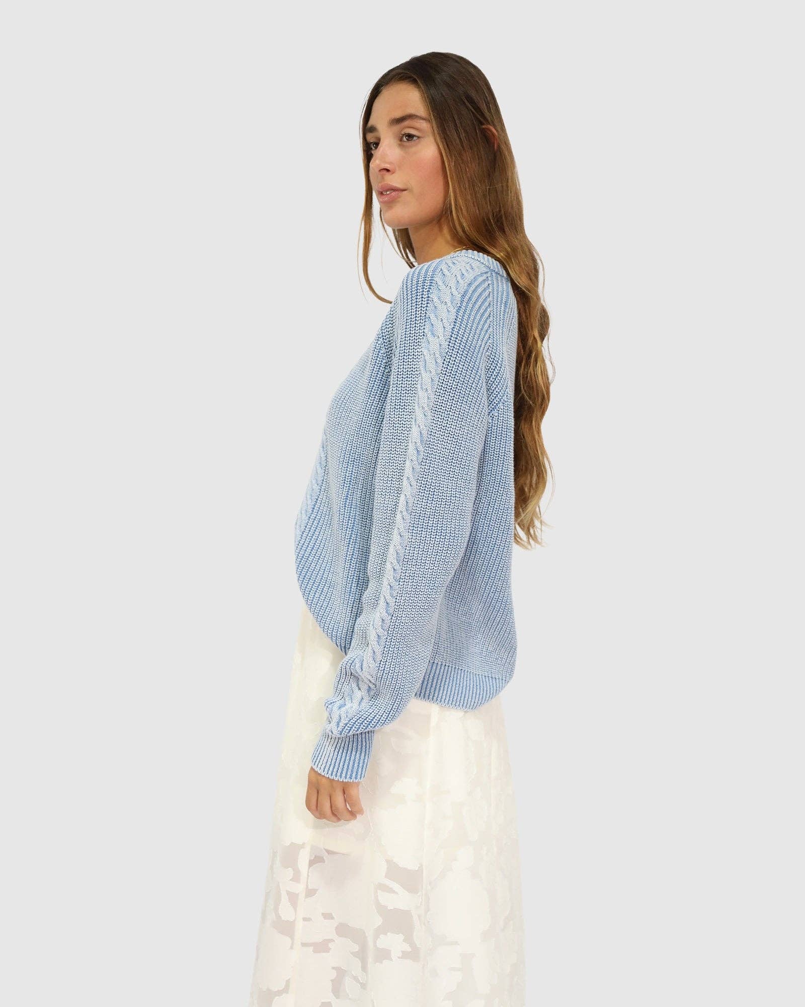 Hudson Street Cable Sweater - Light Blue