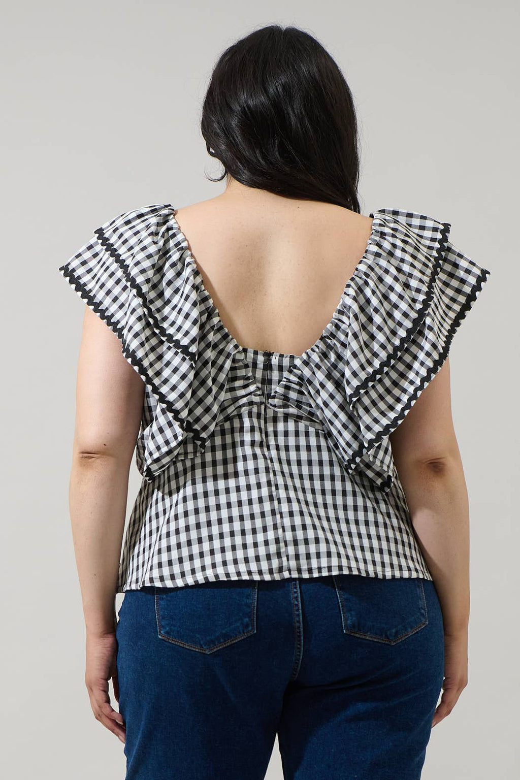 Dovery Gingham Leoti Ruffle Babydoll Top Curve