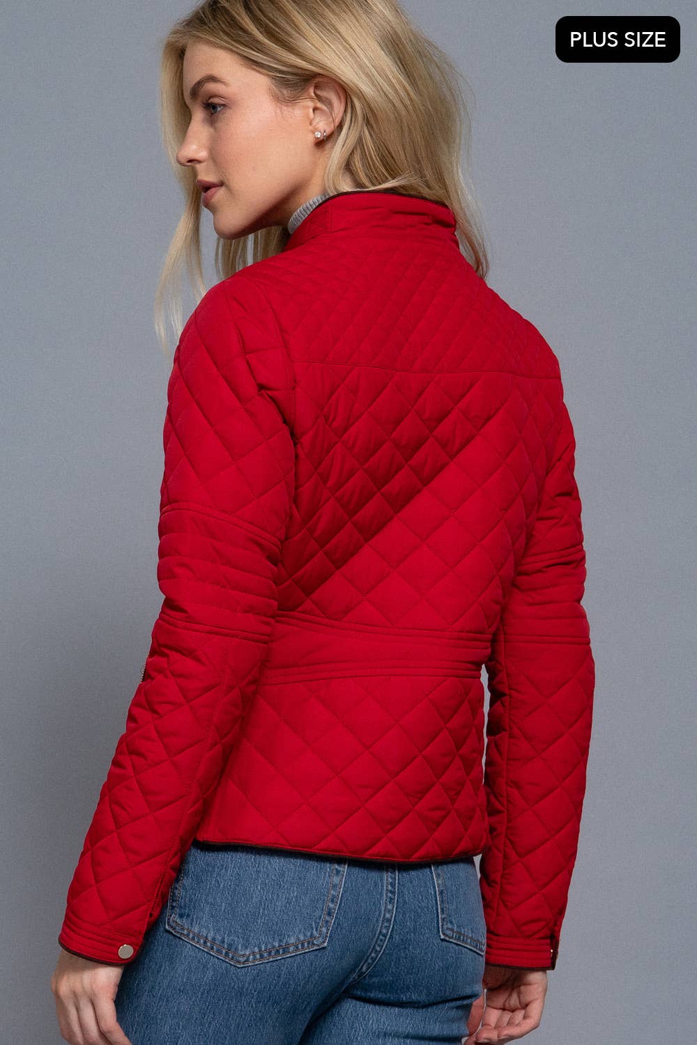 Curvy Girls Suede Piping Detail Rib Quilted Padding Jacket