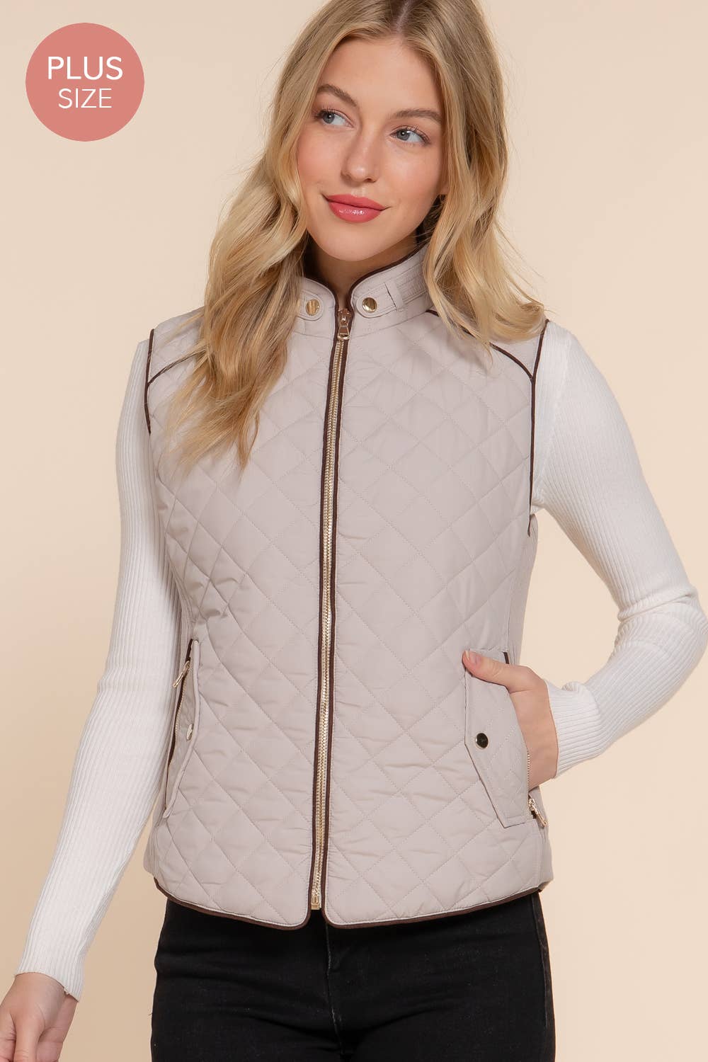 Curvy Suede Piping Quilted Padding Vest