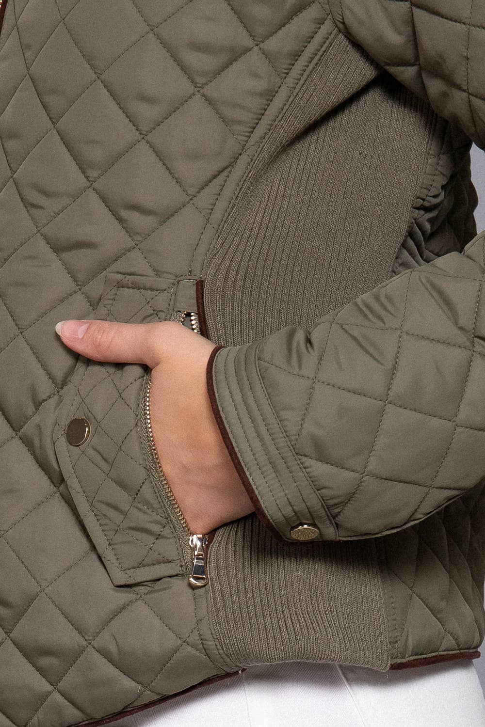 Curvy Girls Suede Piping Detail Rib Quilted Padding Jacket