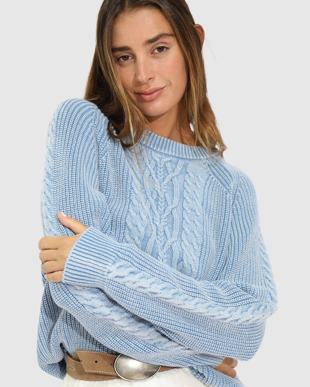 Hudson Street Cable Sweater - Light Blue
