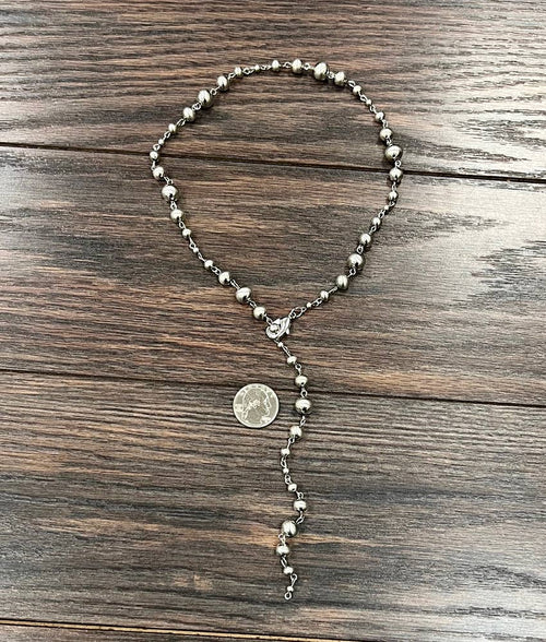 25" Handmade Silver Navajo Bead Lariat Necklace