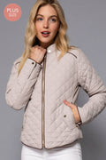 Curvy Girls Suede Piping Detail Rib Quilted Padding Jacket