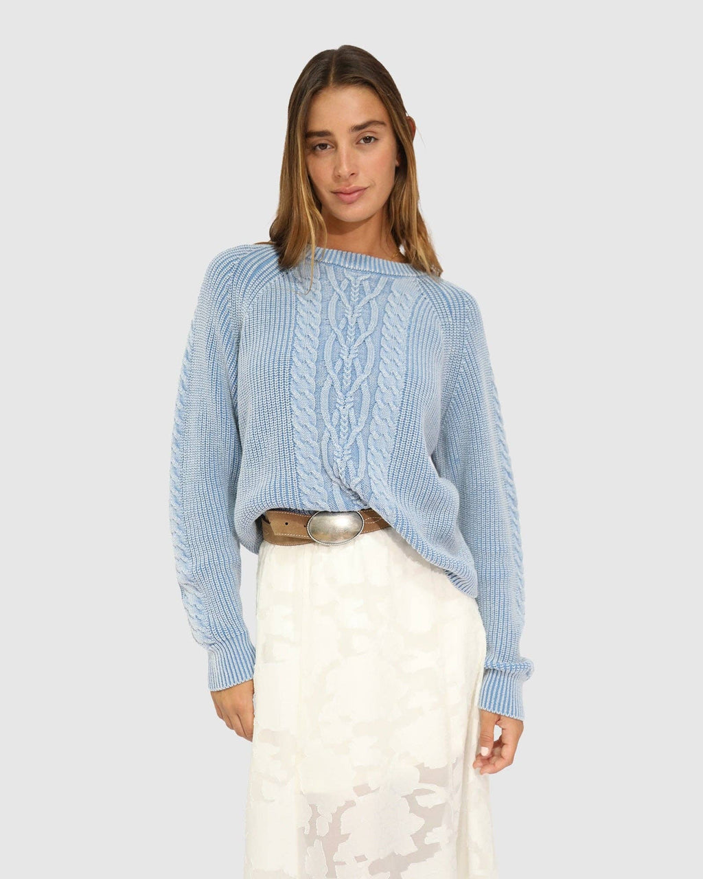 Hudson Street Cable Sweater - Light Blue