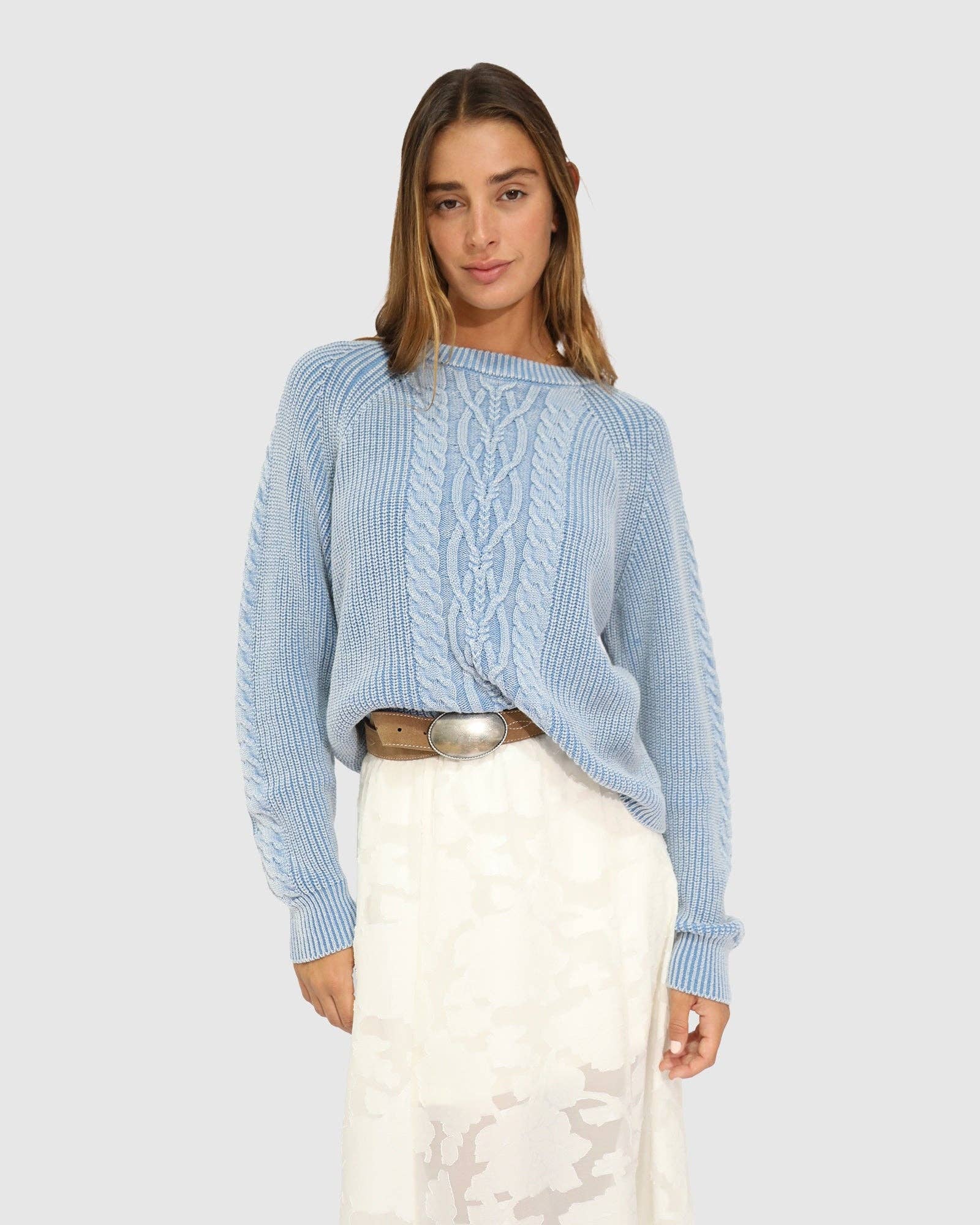 Hudson Street Cable Sweater - Light Blue