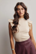 Ruffle Sleeve Rib Knit Top