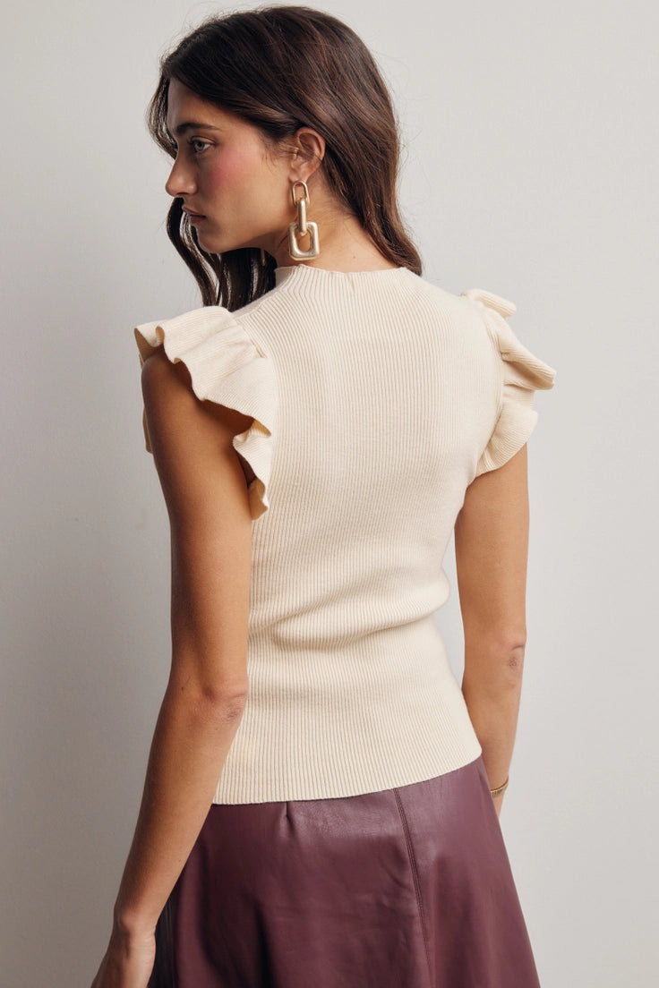 Ruffle Sleeve Rib Knit Top