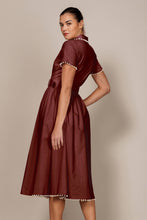 SHORT SLEEVE COLLARED MIDI DRESS WITH PEARL DETAIL