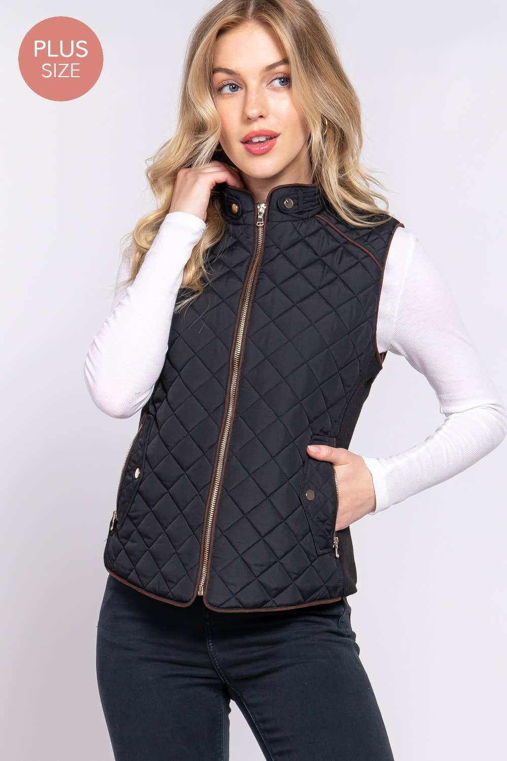 Curvy Suede Piping Quilted Padding Vest