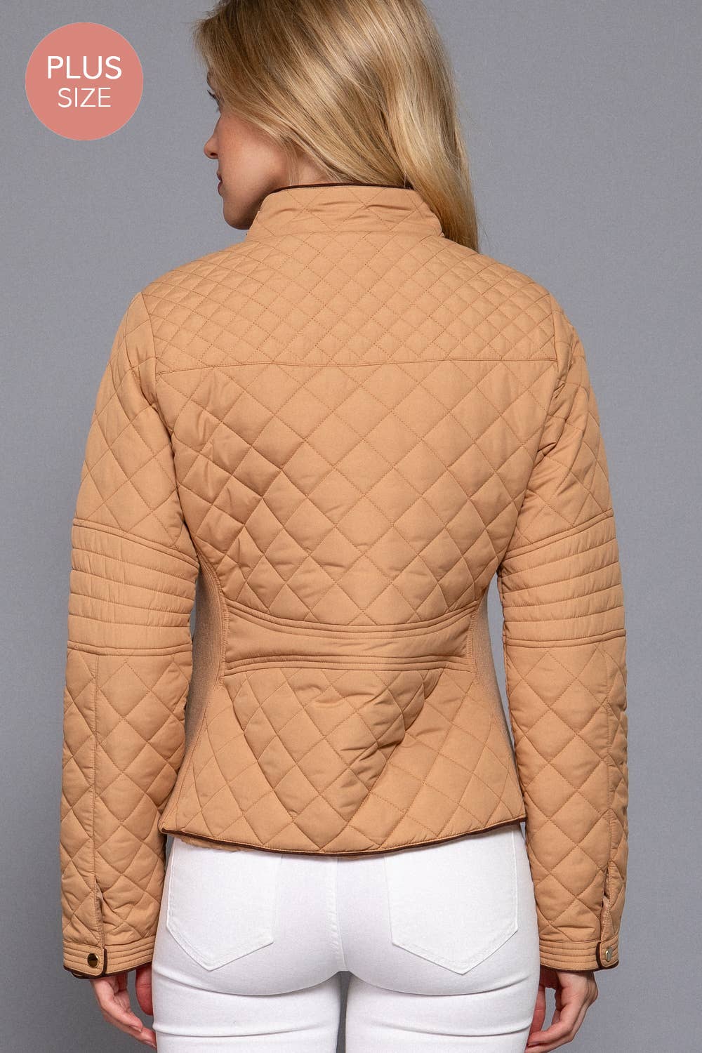 Curvy Girls Suede Piping Detail Rib Quilted Padding Jacket