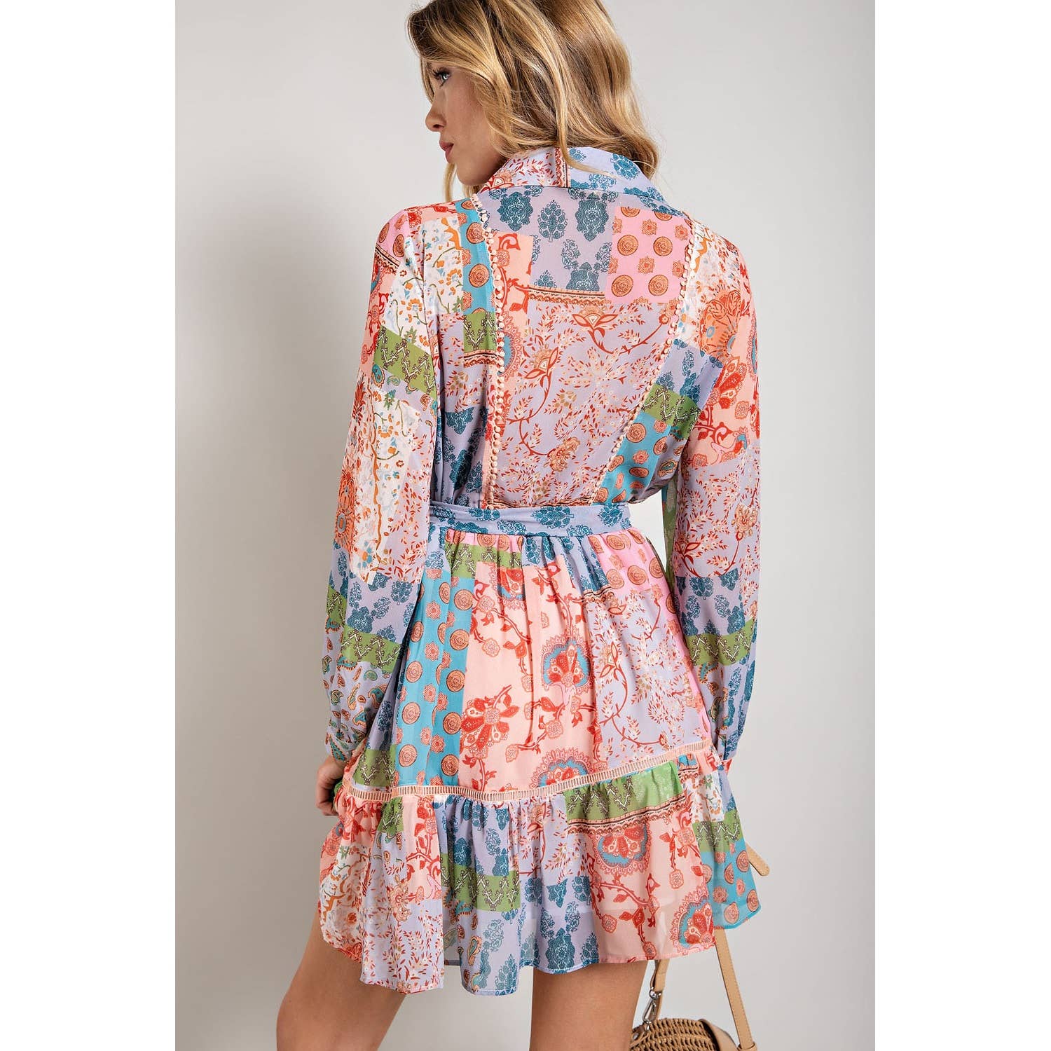 FLOWER PRINT LONG SLEEVE SHIRT DRESS