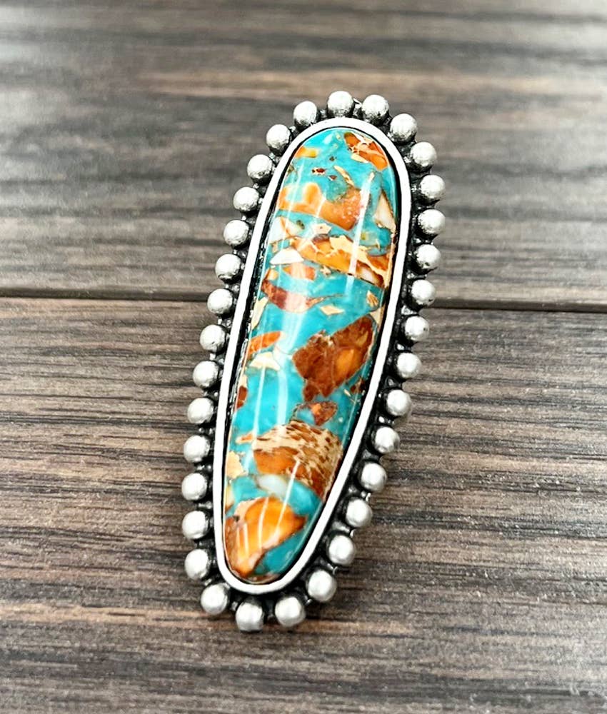 2.6" Gemstone, Brass Adjustable Ring