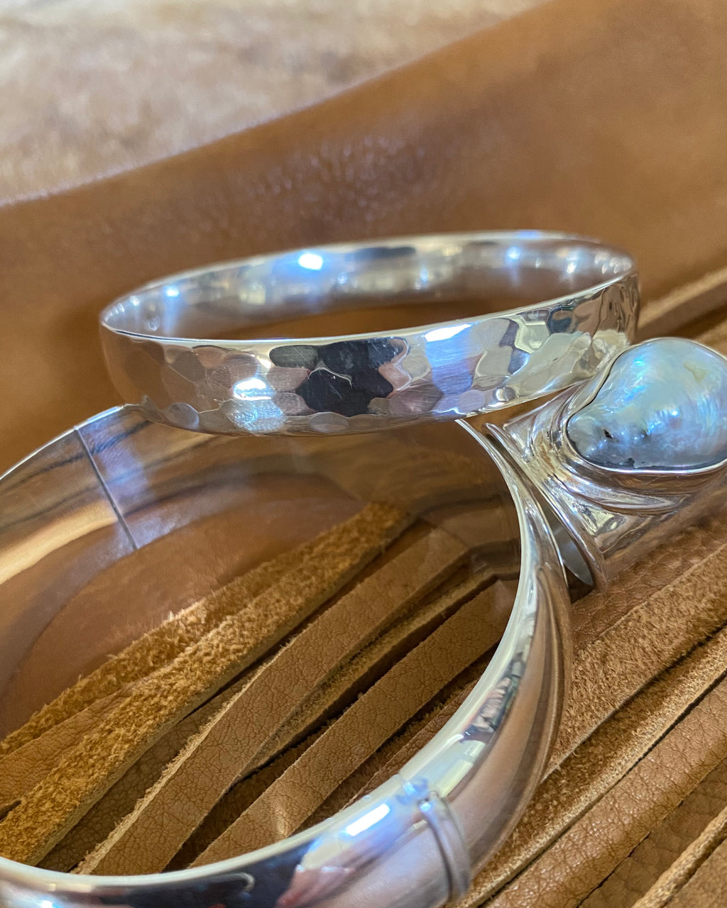 Solid Sterling Silver Hammertone Bangle