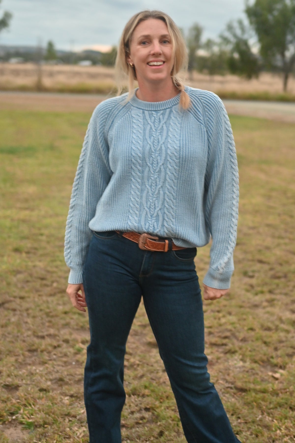 Hudson Street Cable Sweater - Light Blue