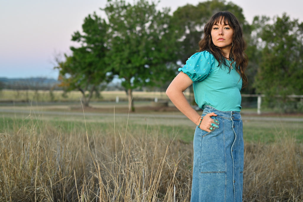 Bailey Pearl Puff Sleeve - Turquoise