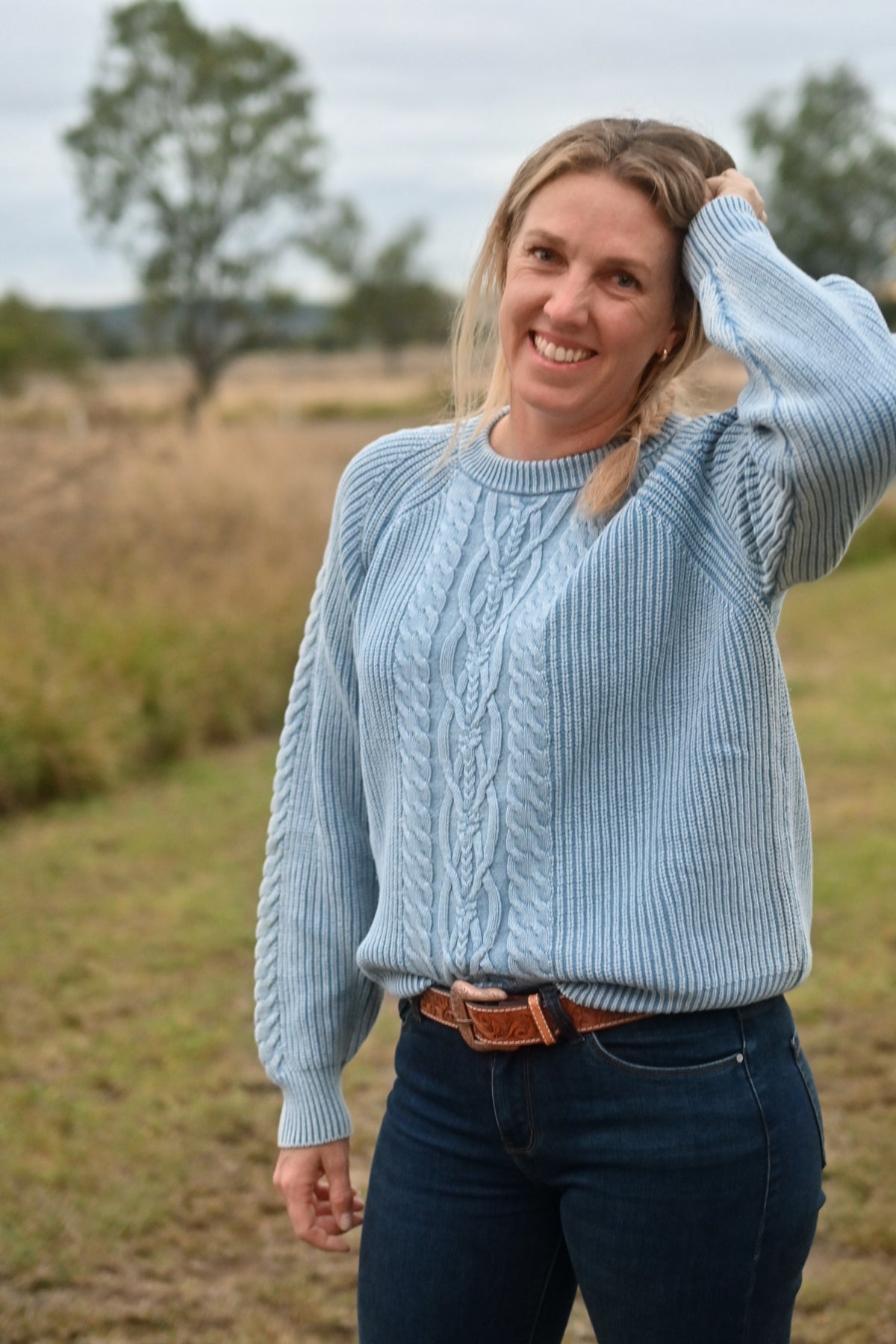 Hudson Street Cable Sweater - Light Blue