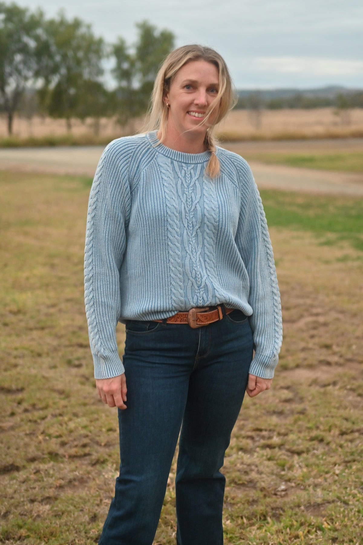 Hudson Street Cable Sweater - Light Blue